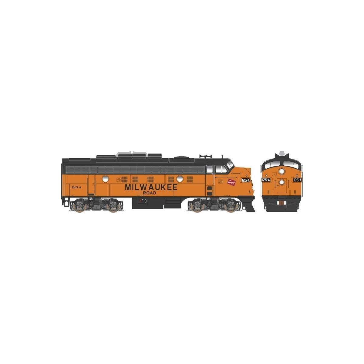 EMD F9A w/LokSound & DCC - Executive Line -- Milwaukee Road 125A (orange, black, Large Side Lettering, TMR Logo), HO, Bowser Man
