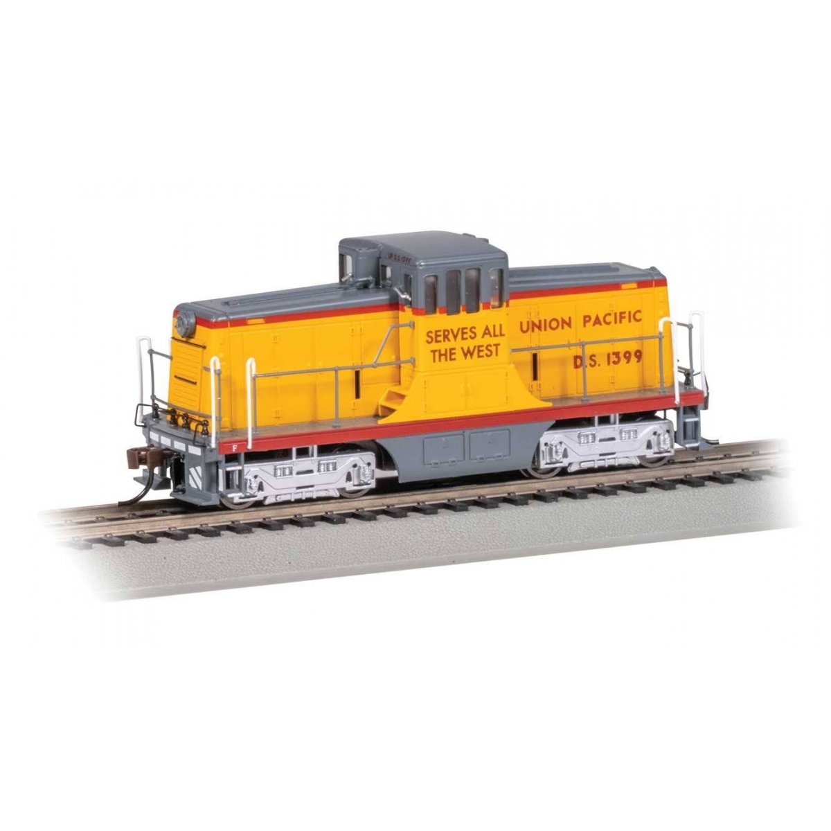 GE 44-Ton Switcher - Sound and DCC - Sound Value -- Union Pacific D.S. 1399 (Armour Yellow, gray, red `Serves all the West`), HO