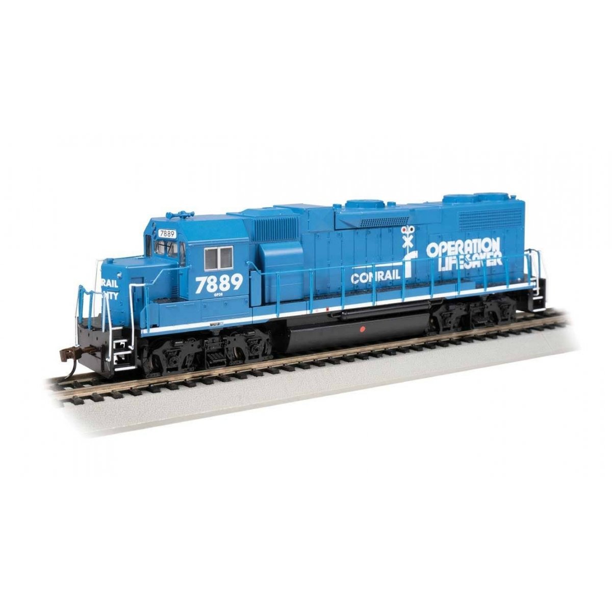 EMD GP38-2 - Standard DC -- Conrail 7889 (Operation Lifesaver, blue, white), HO, Bachmann Industries 61722
