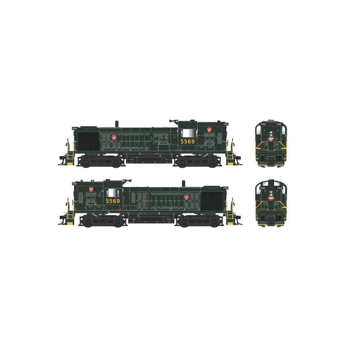 Alco RS3 Hammerhead High Hood - Standard DC -- Pennsylvania Railroad 5569 (No Trainphone Antenna, Brunswick Green, Small r, HO, 