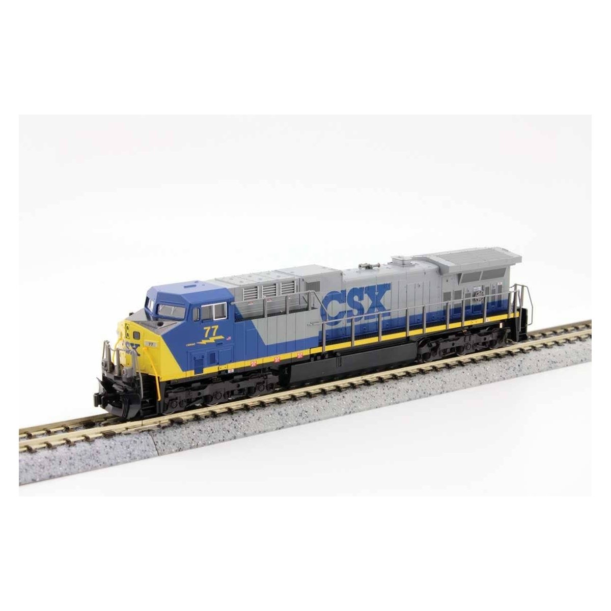 GE AC4400CW Low Numberboards - Standard DC -- CSX 77 (YN1, gray, blue, yellow), N, Kato USA Inc 1767043