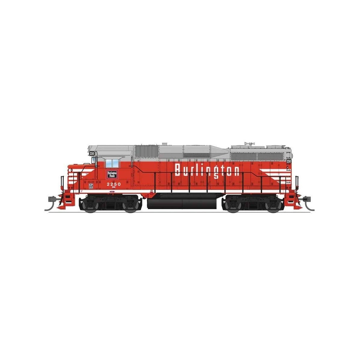 EMD GP30 Low Nose - Standard DC - Stealth -- Burlington Northern 2250 (Renumbered Ex-CB&Q, Chinese Red, gray, white), HO, Broadw