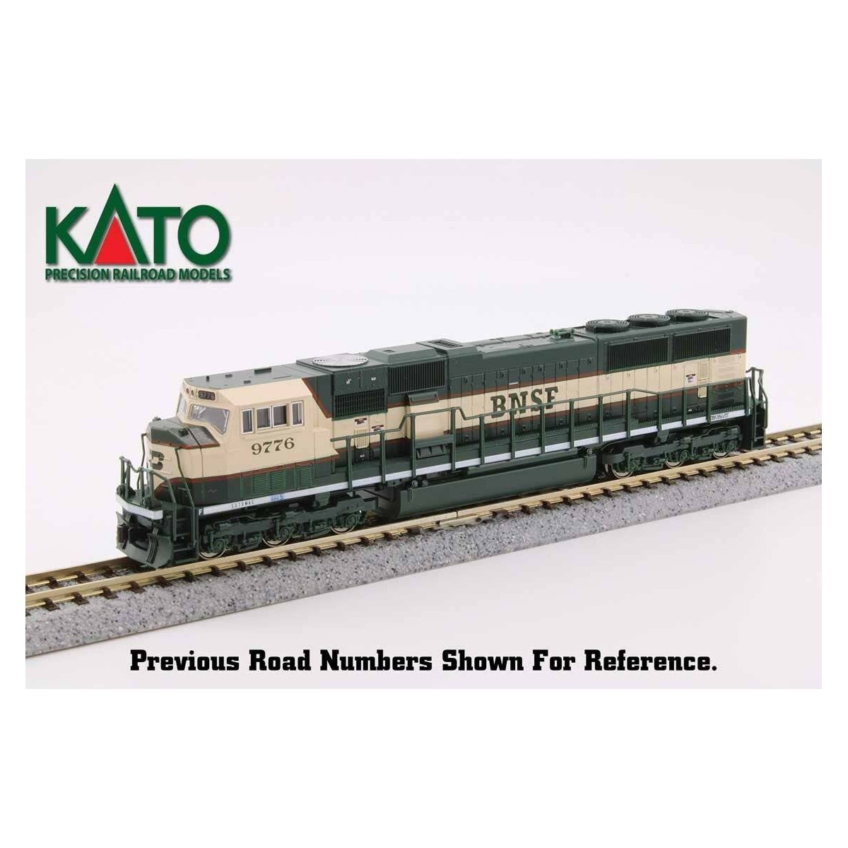 EMD SD70MAC w/Cab Headlight - Sound and DCC -- Burlington Northern Santa Fe 9779 (cream, green), N, Kato USA Inc 1766312S