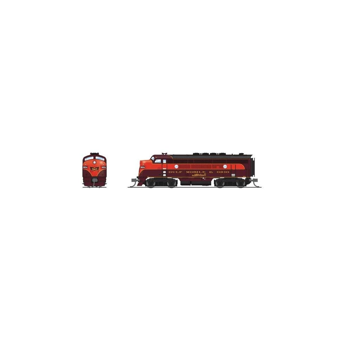 EMD F3 A-Unpowered B Set - Sound and DCC - Paragon4(TM) -- Gulf, Mobile & Ohio 883-A, B80 (maroon, red, black), N, Broadway Limi