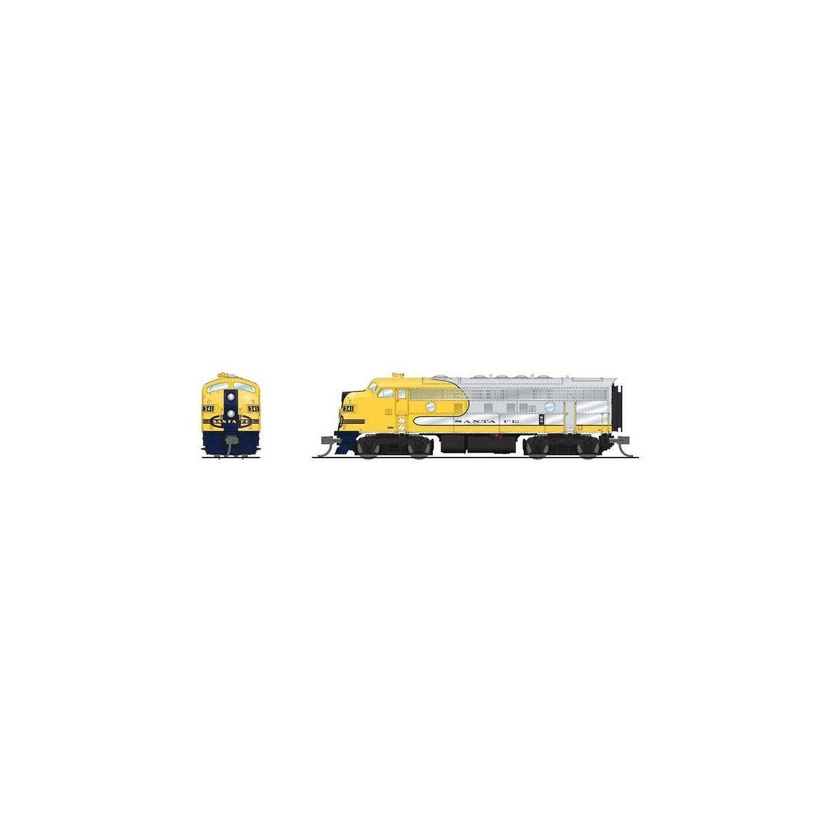 EMD F7A - Sound and DCC - Paragon4(TM) -- Santa Fe 344 (Yellowbonnet, silver, yellow, blue), N, Broadway Limited Imports 9244