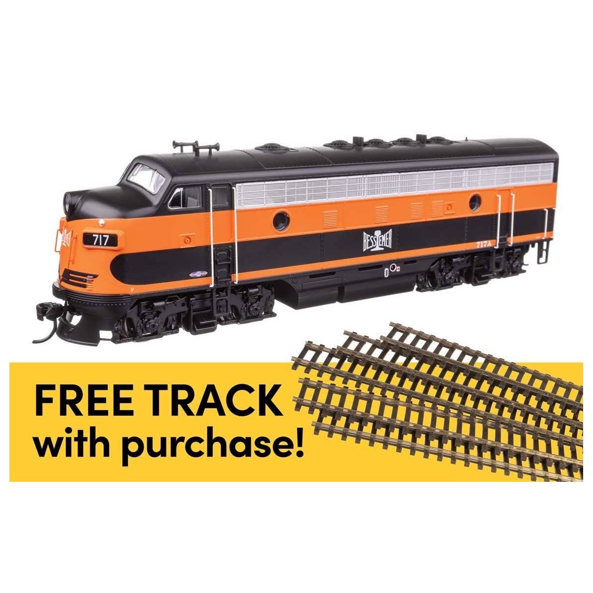 EMD F7A - Standard DC w/WalthersTrack Code 83 Flex Track 5-Pack -- Bessemer & Lake Erie 717A, HO, Walthers 11402