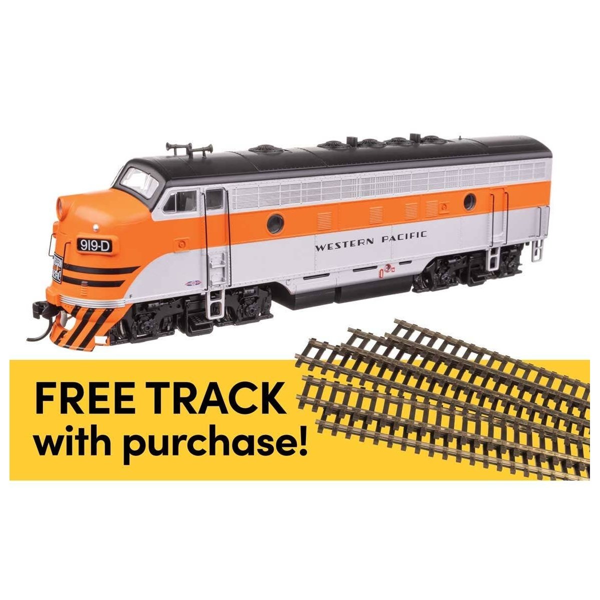 EMD F7A - Standard DC w/WalthersTrack Code 83 Flex Track 5-Pack -- Western Pacific 919D, HO, Walthers 11421