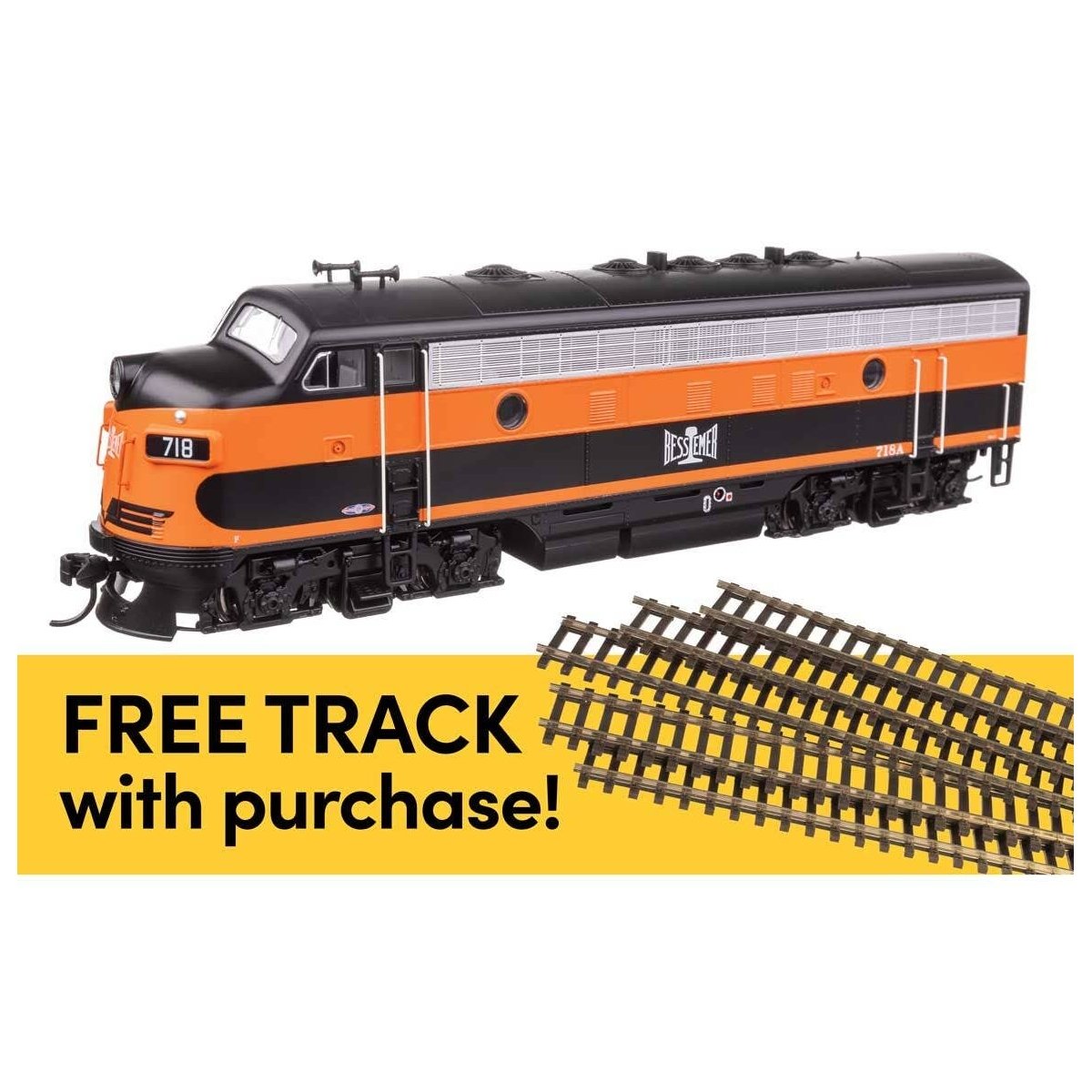 EMD F7A - ESU Sound and DCC w/WalthersTrack Code 83 Flex Track 5-Pack -- Bessemer & Lake Erie 718A, HO, Walthers 21402