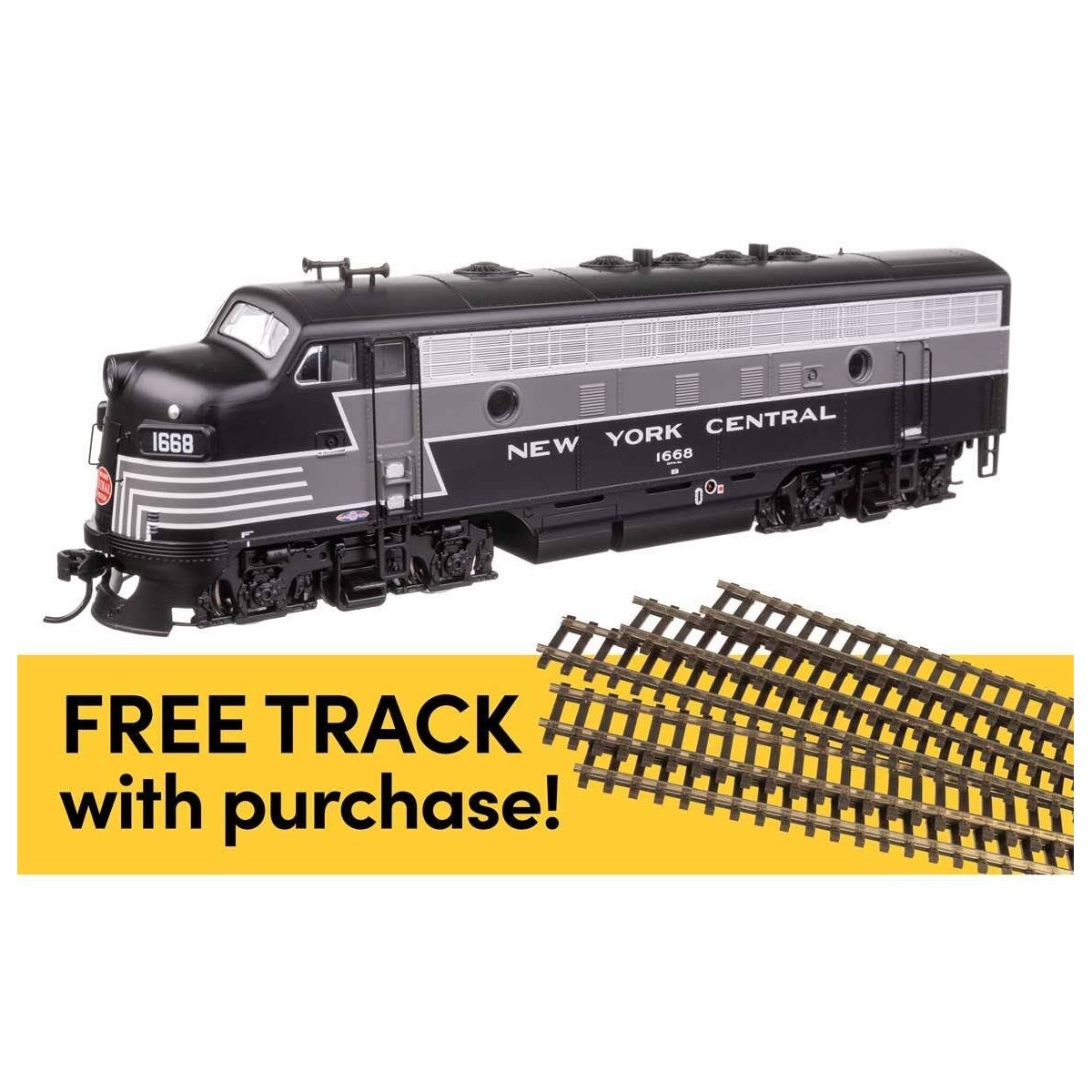 EMD F7A - ESU Sound and DCC w/WalthersTrack Code 83 Flex Track 5-Pack -- New York Central 1668, HO, Walthers 21413