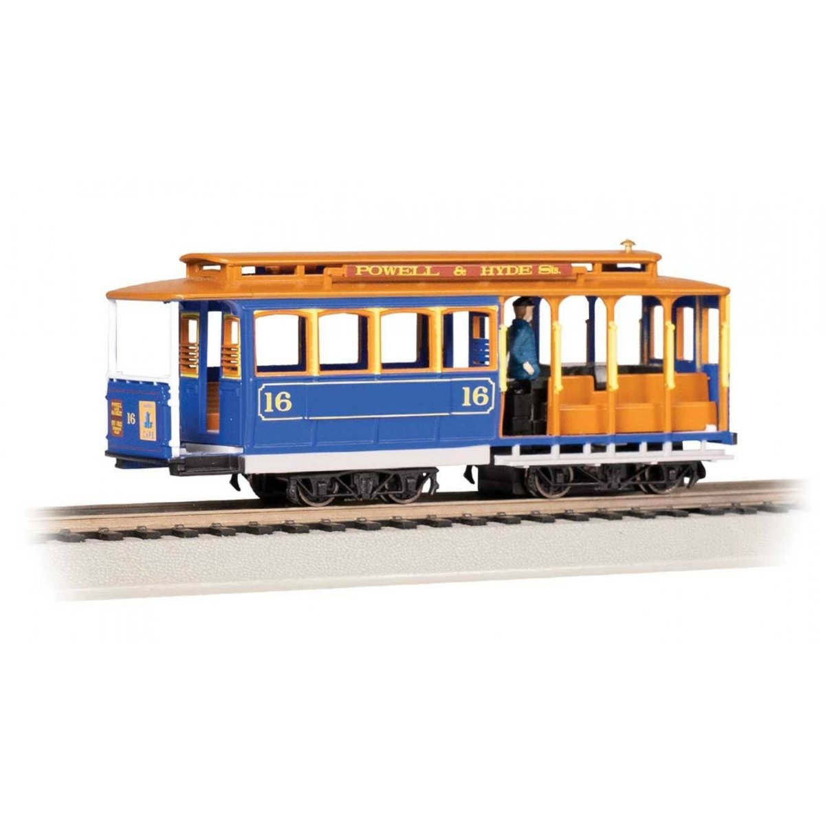 Cable Car with Grip Man - Standard DC -- 16 (blue, tan), HO, Bachmann Industries 60528