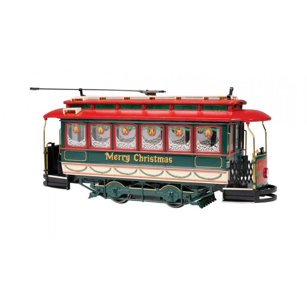 Closed Streetcar - Standard DC - Spectrum(R) -- Merry Christmas (green, red), On30, Bachmann Industries 25129