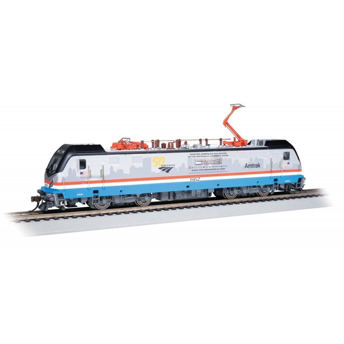 Siemens ACS-64 Electric - DCC and WOWSound(R) -- Amtrak 662 (Phase III, silver, blue, white, red, Train Sim World 2 Logos), HO, 