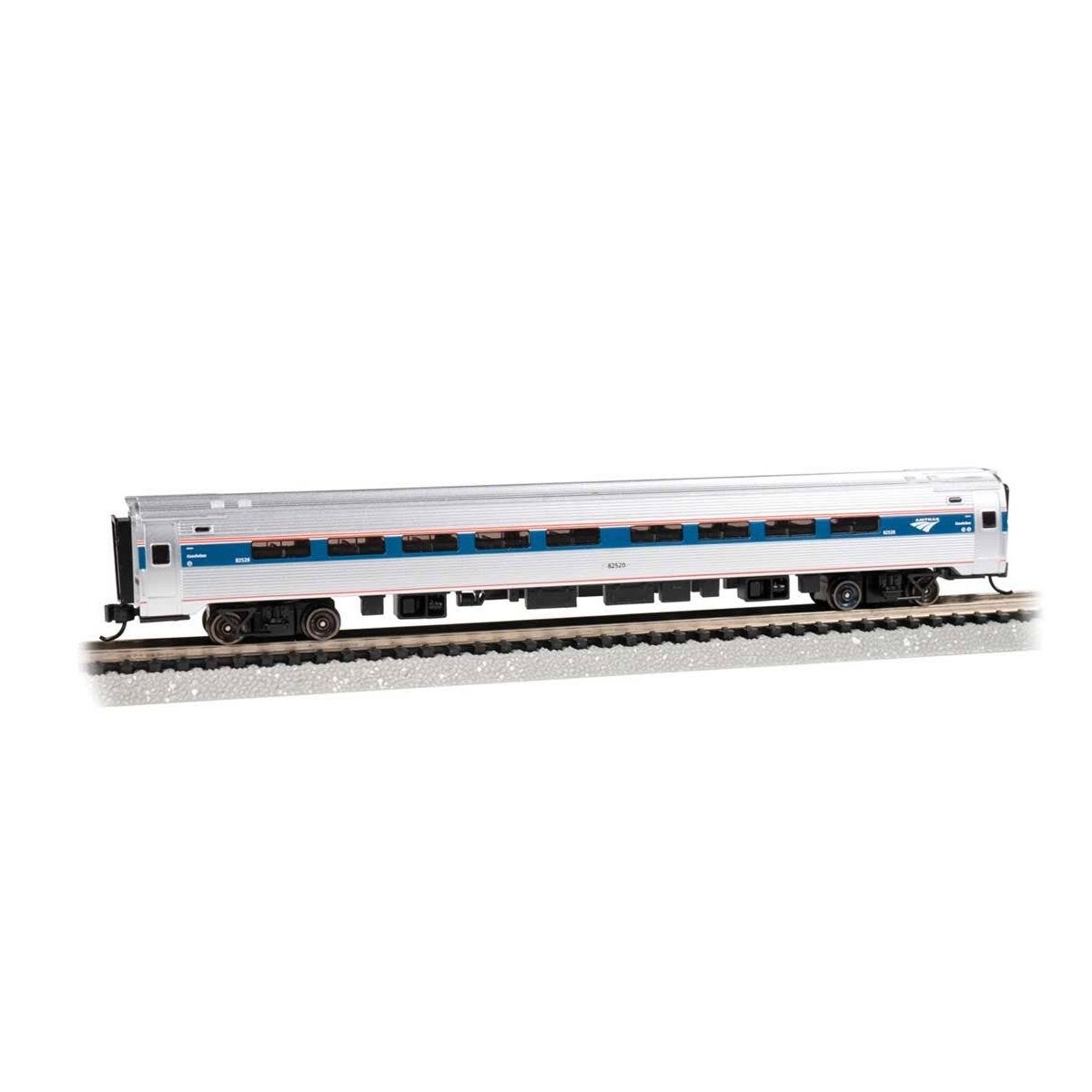 Amfleet I Coach with Lighting - Ready to Run -- Amtrak 82560 (Phase VI, silver, blue, red, white), N, Bachmann Industries 14172