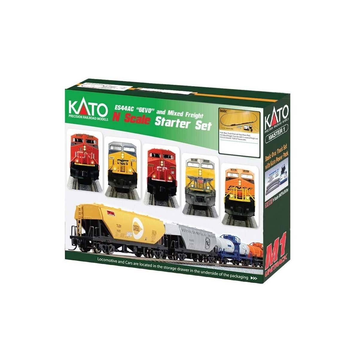 GE ES44AC GEVO Mixed Freight Starter Set - Standard DC -- CSX (Boxcar Logo), 6 Cars Unitrack M1 Basic 4-1/2 x 2′ Oval, Power P