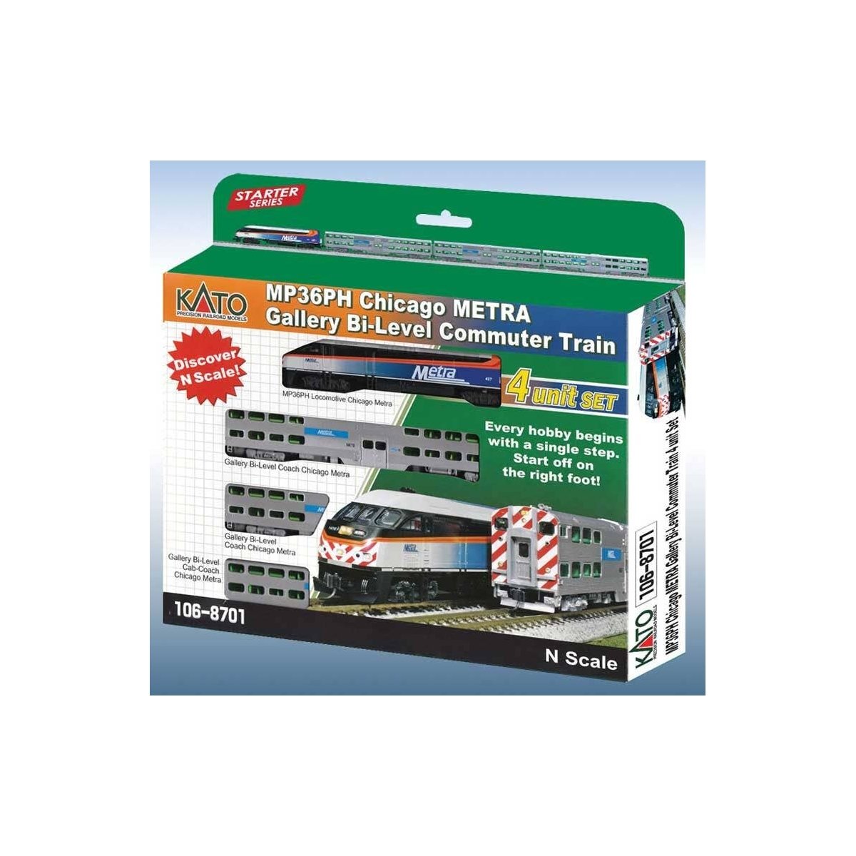 Chicago Metra Bi-Level Commuter Train-Only Set - Standard DC -- MP36PH, 2 Bi-Level Coaches, Bi-Level Cab Car, N, Kato USA Inc 10