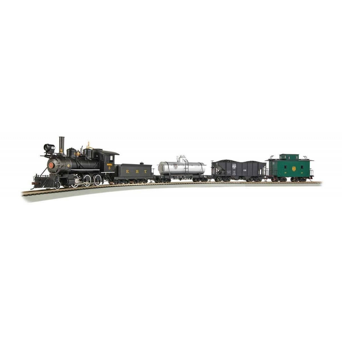 East Broad Top Freight Train Set - Standard DC - Spectrum(R) -- 2-6-0 5, 3 Cars E-Z Track(R) Oval, Speed Controller, On30, Bachm