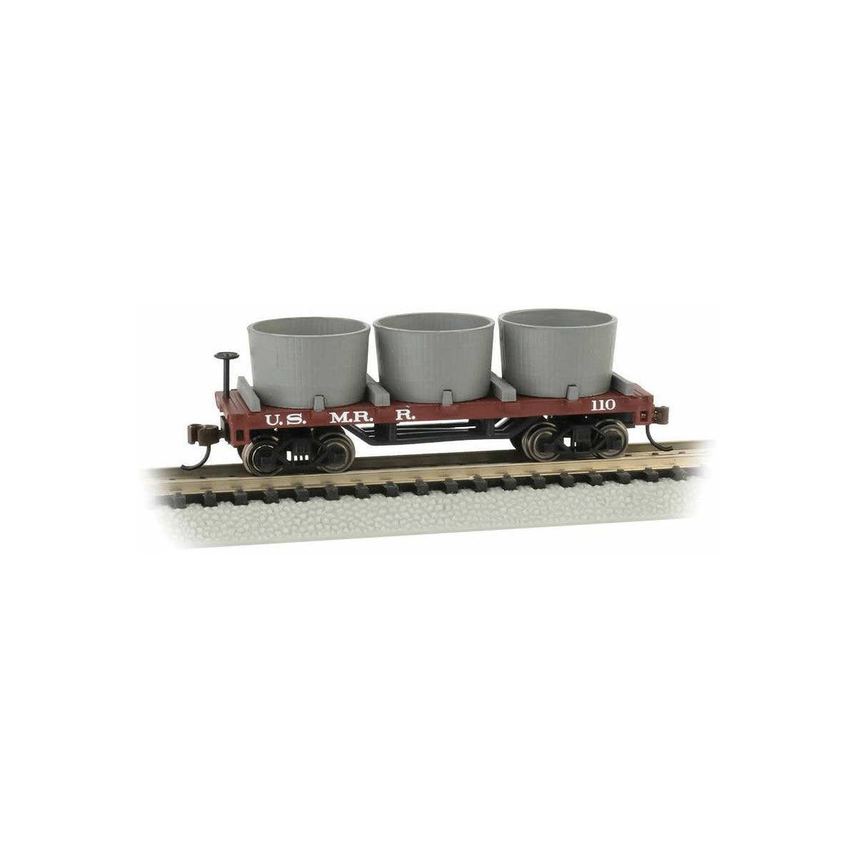 Old-Time Wood Tank Car with 3 Tanks - Ready to Run -- United States Military Railroad (red, black), N, Bachmann Industries 15554