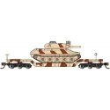 52′ Deressed-Center Flatcar with Sheridan Tank - Ready to Run -- United States Army (Desert Camouflage tan, brown), N, Bachman