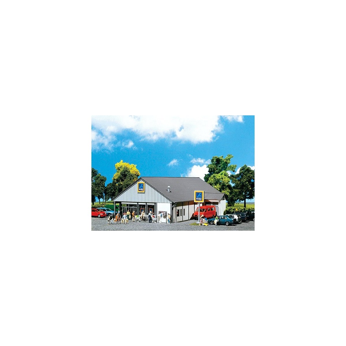 Aldi Supermarket South/North -- 10-1/2 x 7-3/16 x 3-3/8′ 26.6 x 18.4 x 8.6cm, HO, Faller Gmbh 130339