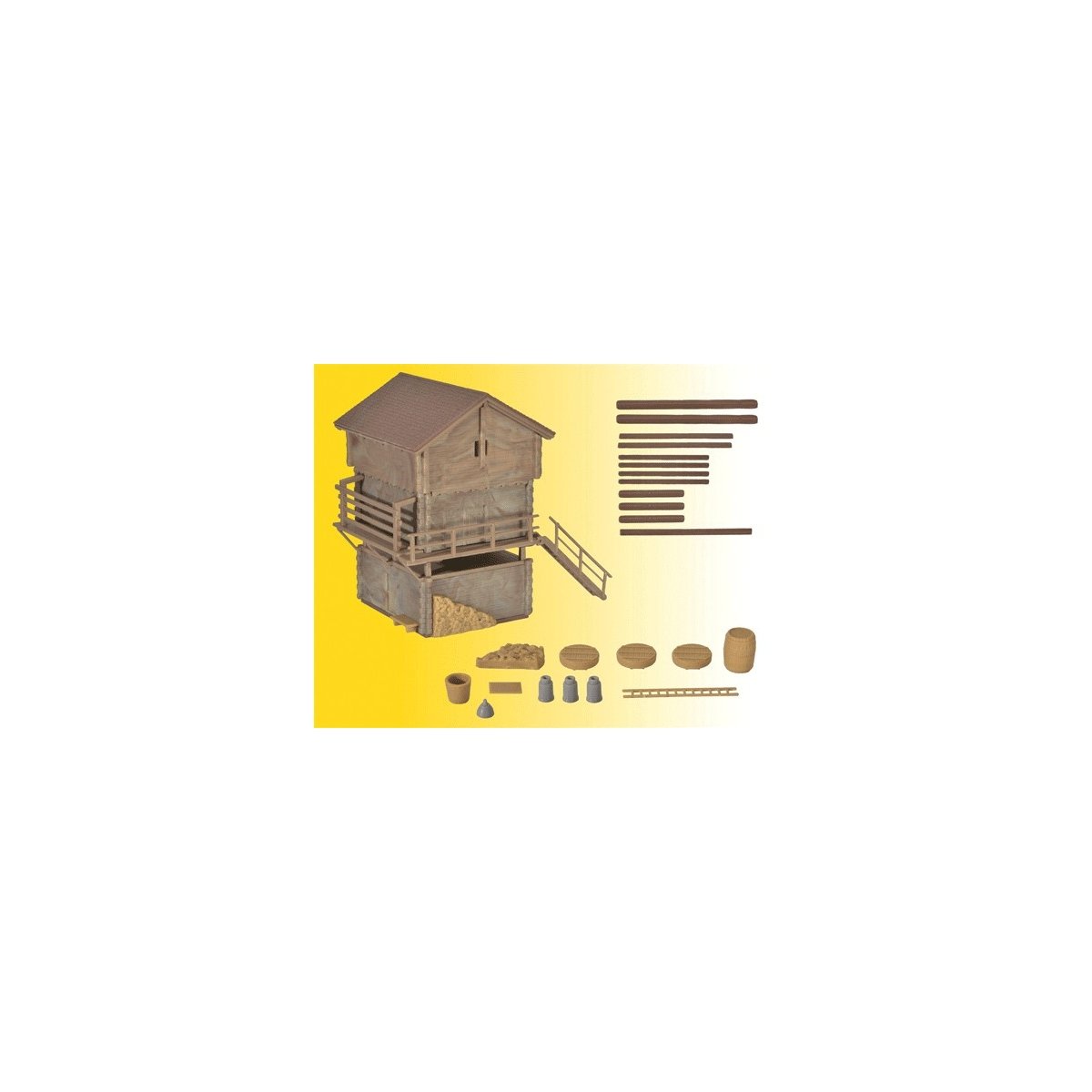 Wood Barn & Shed -- Kit - 2-9/16 x 3-3/4 x 3-9/16′ 6.5 x 9.5 x 9cm, HO, Kibri 38035