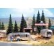 Camp Site with Two Trailers - Kit -- Two Camping Trailers, Signs & Accessories, HO, Walthers SceneMaster 2902