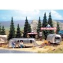 Camp Site with Two Trailers - Kit -- Two Camping Trailers, Signs & Accessories, HO, Walthers SceneMaster 2902