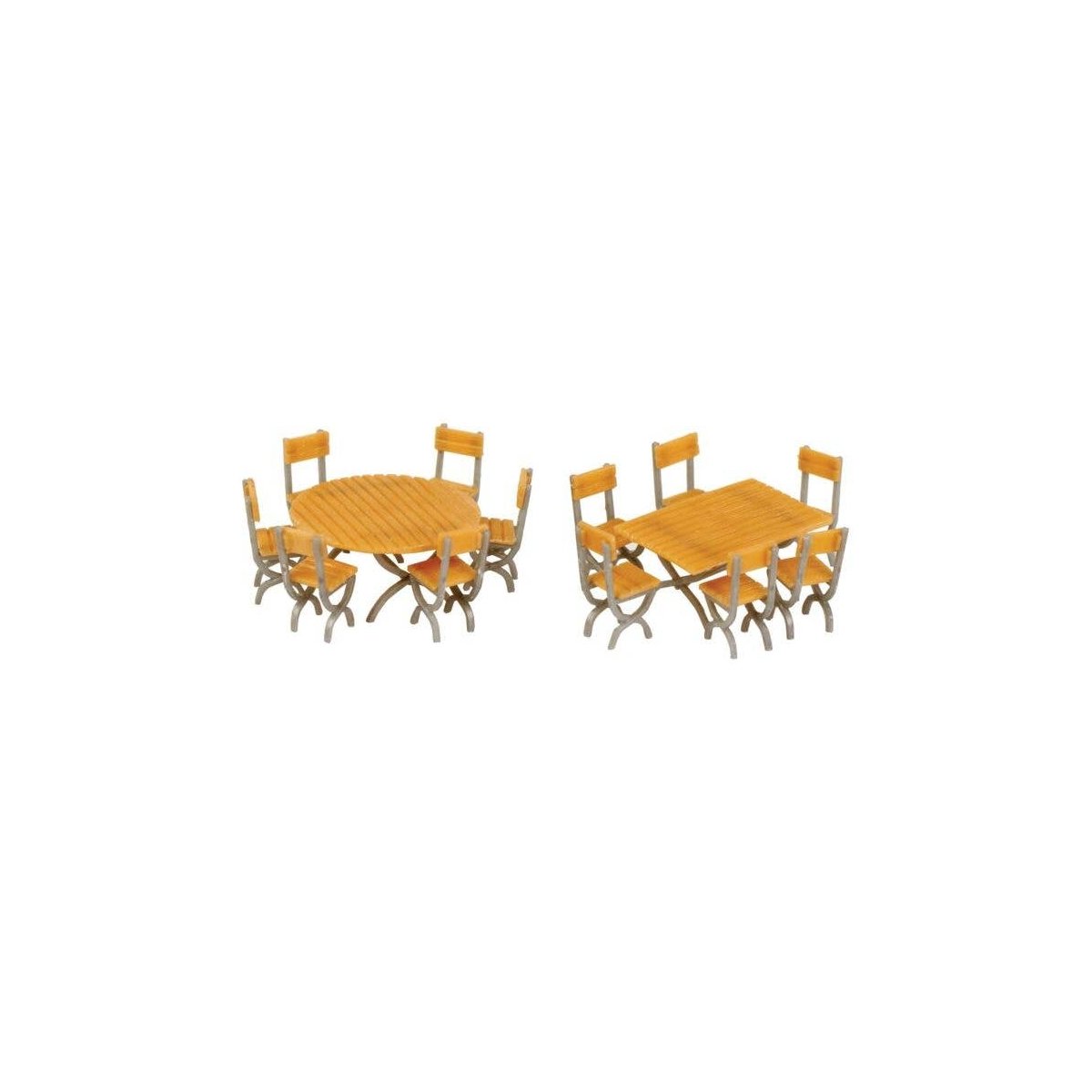 Tables and Chairs - Kit -- One Each Square and Round Tables, 12 Chairs, HO, Walthers SceneMaster 4191
