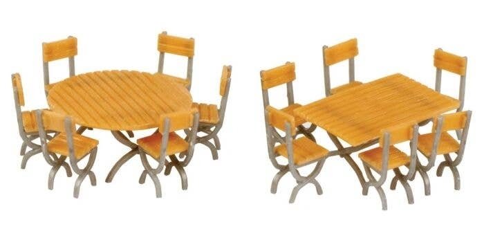 Tables and Chairs - Kit -- One Each Square and Round Tables, 12 Chairs, HO, Walthers SceneMaster 4191