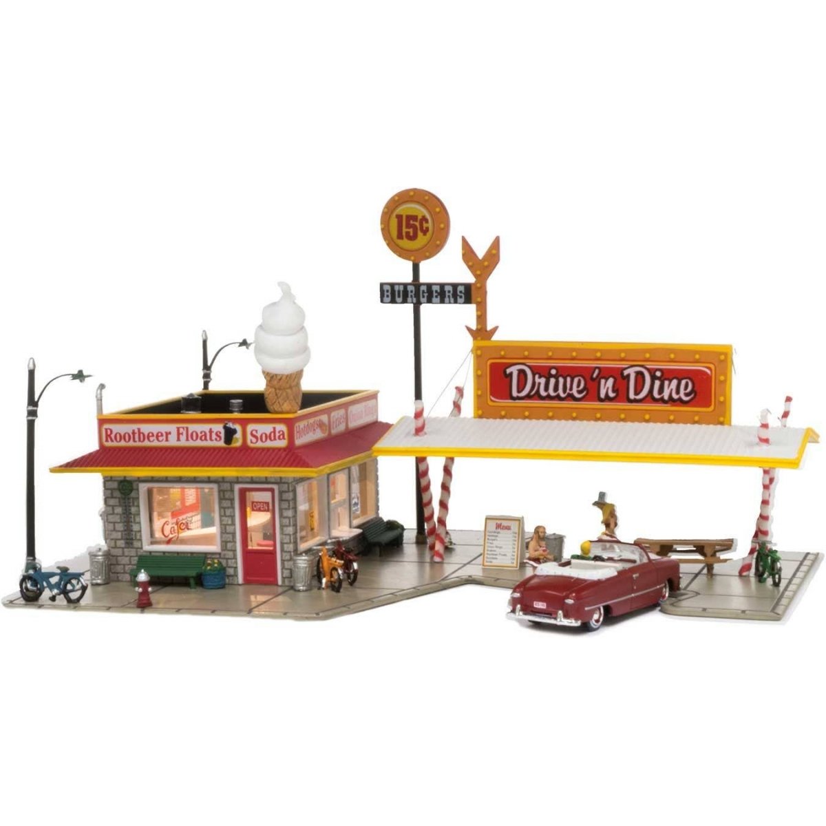 Built-&-Ready(R) Landmark Structures(R) - Assembled -- Drive n` Dine - 7-3/4 x 5-1/4` 19.7 x 13.3cm, HO, Woodland Scenics 5029