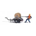 Cable Reel on Trailer with Figure Miniature Scene, HO, Busch Gmbh & Co Kg 7836