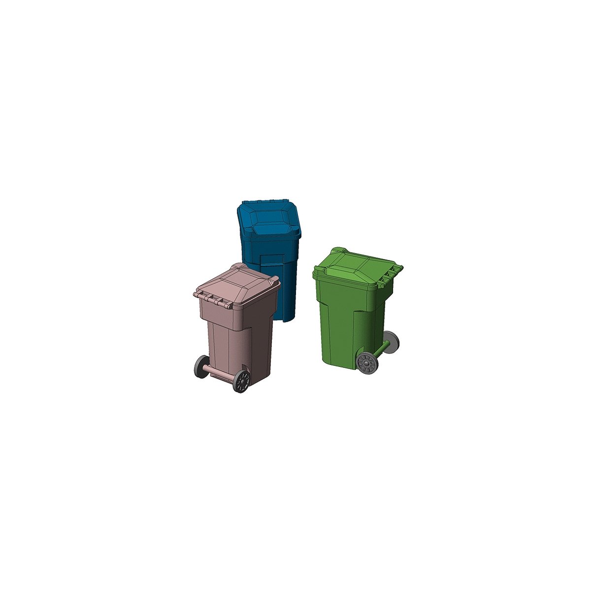 96-Gallon Wheeled Trash & Recycling Bin -- Kit (blue) pkg(6), HO, Hi-Tech Details 8007