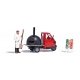 Piaggio Ape with Pizza Oven, Figure, Pizza Peel, Sign - Action Set, HO, Busch Gmbh & Co Kg 7992