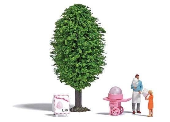 Cotton Candy Dealer - Action Set -- Cotton Candy Machine Cart, 2 Figures w/Cotton Candy, Sign,, HO, Busch Gmbh & Co Kg 7996