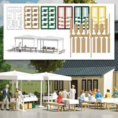 Catering Scene w/Cook Figure -- Includes 2 Tents, 2 Tables, 4 Benches and Other Details, HO, Busch Gmbh & Co Kg 1830