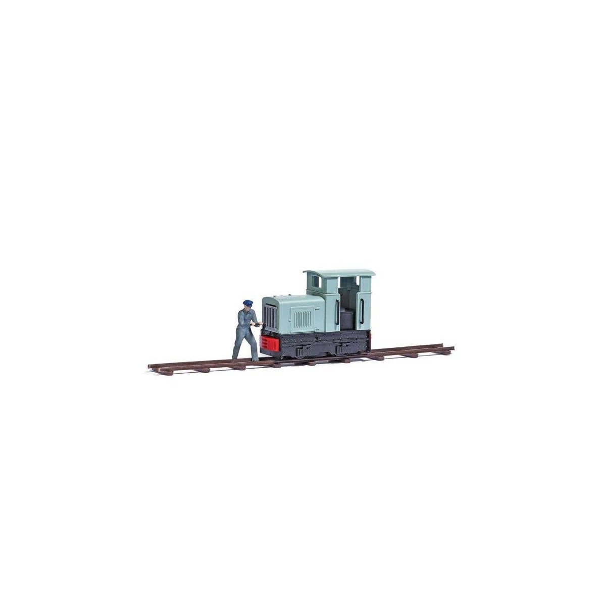 Narrow Gauge Industrial Locomotive and Engineer Miniature Scene -- Unpowered Gmeinder 15/18 Di, HO, Busch Gmbh & Co Kg 7849
