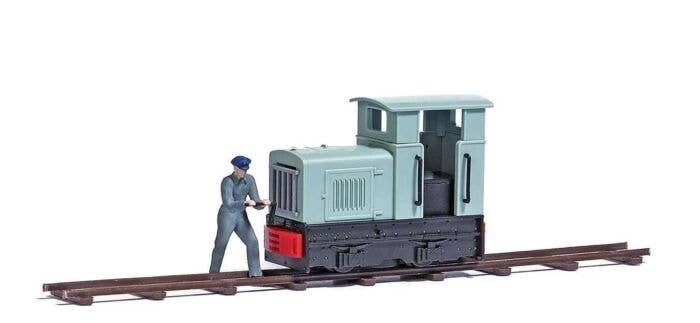 Narrow Gauge Industrial Locomotive and Engineer Miniature Scene -- Unpowered Gmeinder 15/18 Di, HO, Busch Gmbh & Co Kg 7849