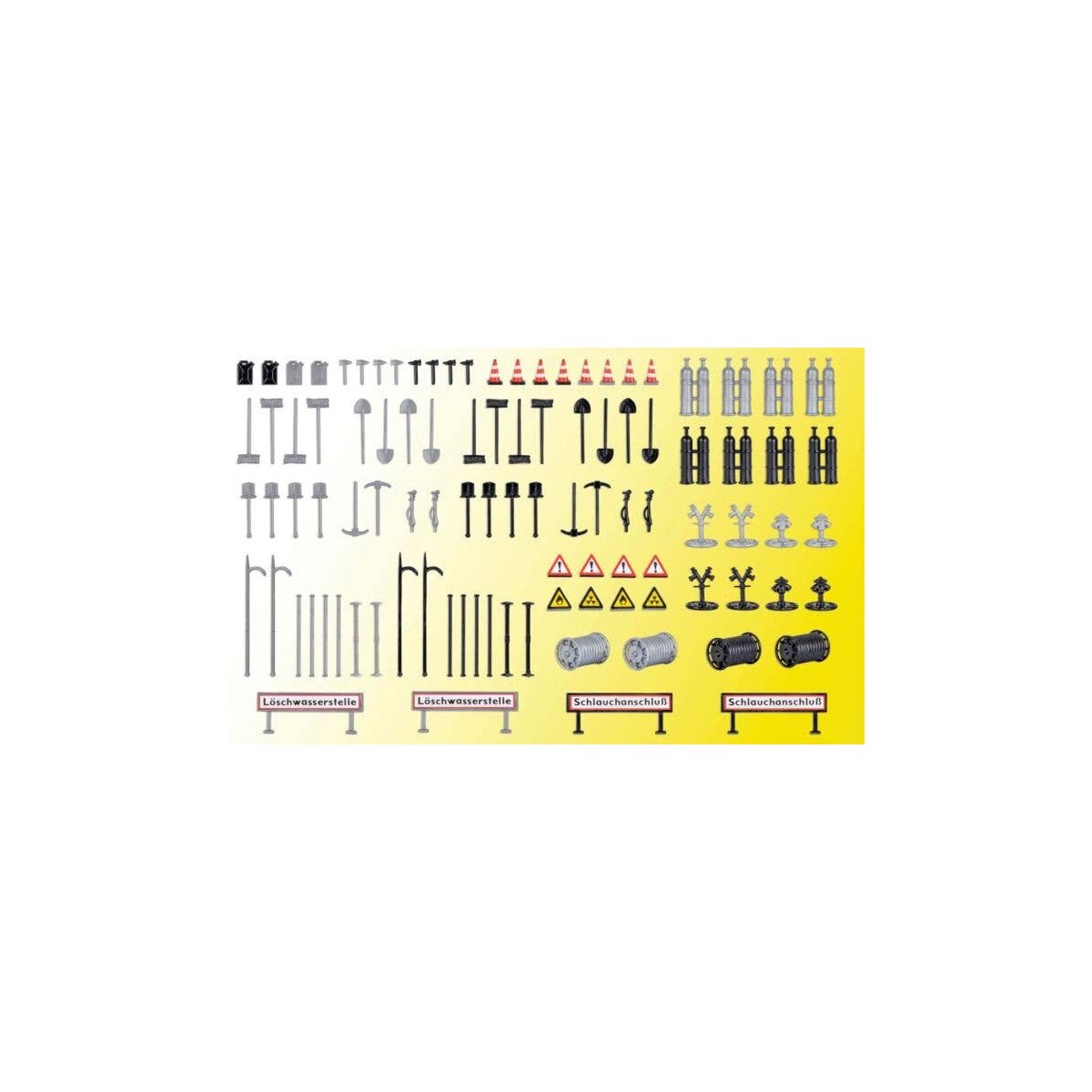 Fire Department Detail Set -- 100 Pieces Total (Includes 4 German Language Signs), HO, Vollmer Gmbh 45746