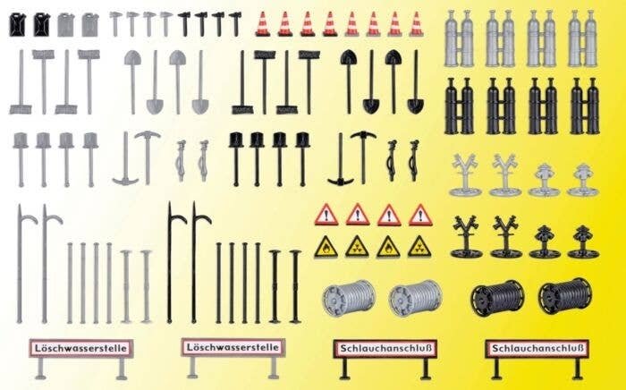 Fire Department Detail Set -- 100 Pieces Total (Includes 4 German Language Signs), HO, Vollmer Gmbh 45746