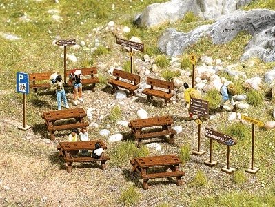 Wooden Outdoor Furniture Set - Kit, HO, Busch Gmbh & Co Kg 1484