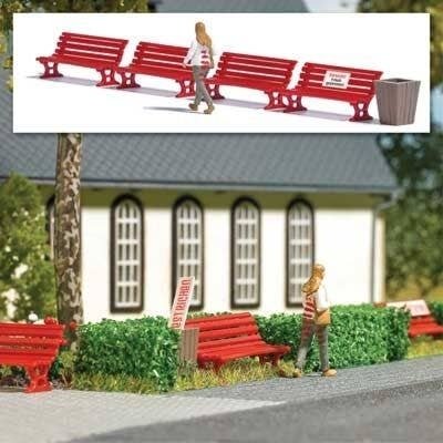 Caution! Wet Paint! - Action Set - Person Gets Paint Stripes on Outfit -- Figure, 4 Benches, T, HO, Busch Gmbh & Co Kg 7979