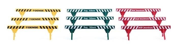 Traffic Barricades -- 3 Each: Green, Yellow, Red, HO, Wiking 1833