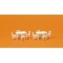 Table & Chairs -- 2 Tables & 8 Chairs (white), HO, Preiser Kg 17217