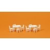 Table & Chairs -- 2 Tables & 8 Chairs (white), HO, Preiser Kg 17217