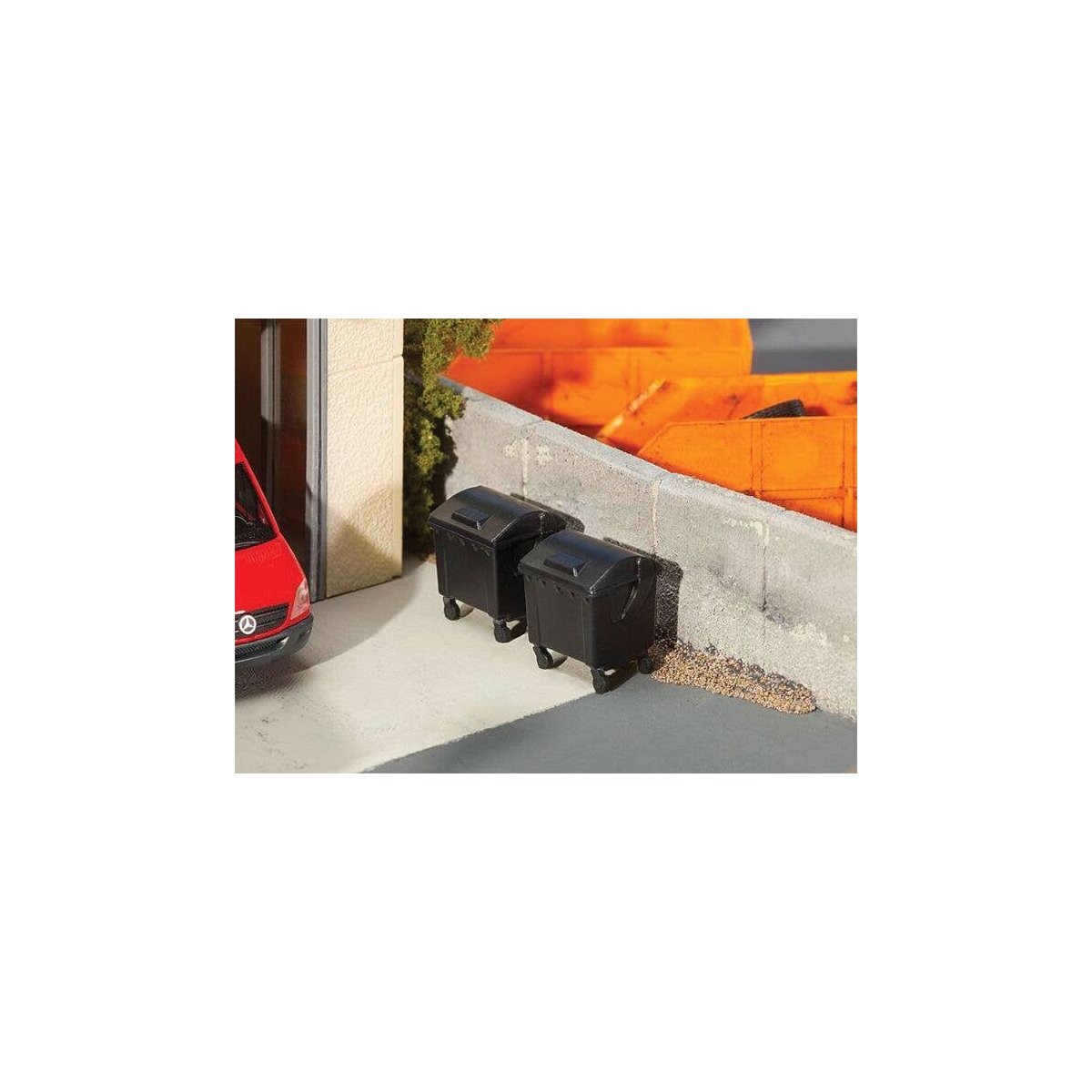 Trash/Garbage Bins -- Black pkg(2), HO, Faller Gmbh 180933