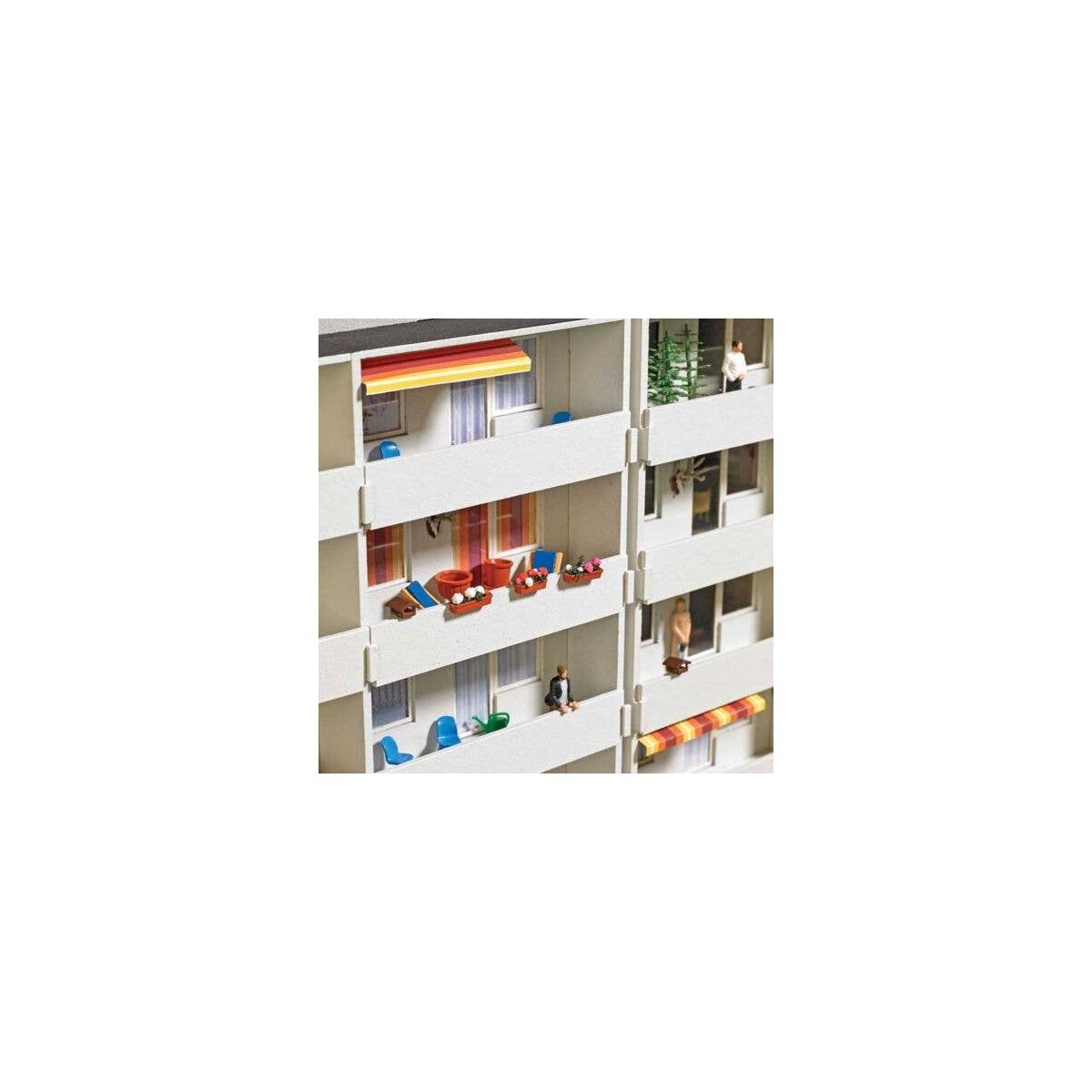 Balcony Details Set -- 80 Flowers, 6 Watering Cans, Tools, 4 Chairs, 2 Birdhouses and More, HO, Busch Gmbh & Co Kg 1836