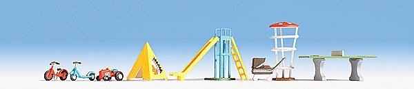 Playground Accessories -- Ping-Pong Table, Monkey Bars, Slide, Tent, Baby Carriage, Roller, Bicyc, HO, Noch Gmbh & Co 14814
