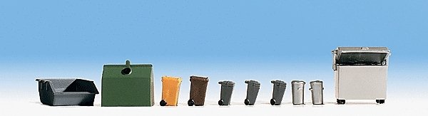 Street Accessories -- Trash Cans & Dumpster Set, HO, Noch Gmbh & Co 14825