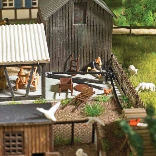 Cart Set -- Wheelbarrow, Dolly, 2 Hand Trucks, Small Wood Cart, HO, Busch Gmbh & Co Kg 1630