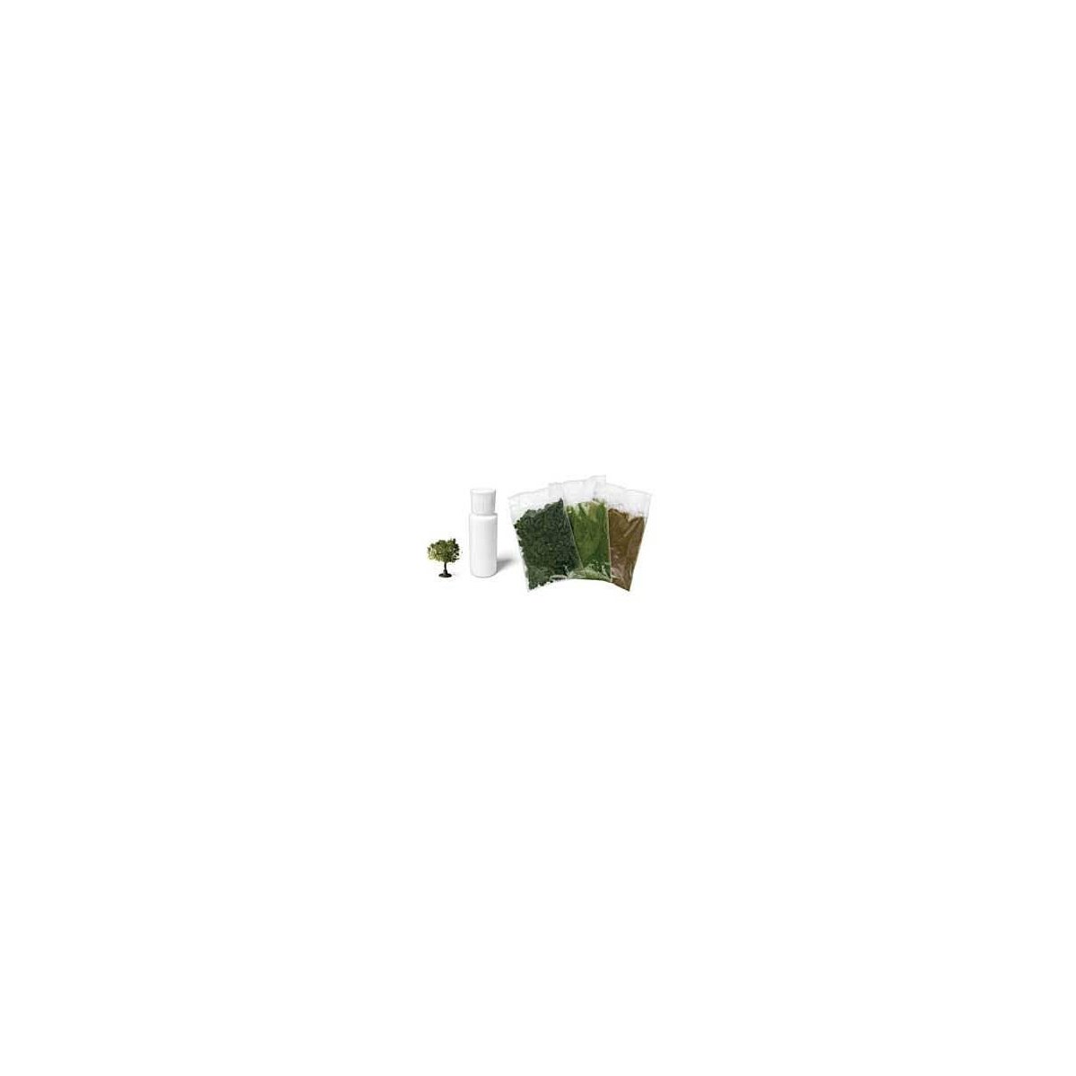 Mini Diorama Scenery Kit -- Includes: Bushes, Earth Fine Turf, Grass, 1 Tree, Scenic Cement, N, Kato USA Inc 28999