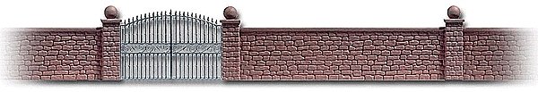 Stone Wall w/Metal Gate, HO, Busch Gmbh & Co Kg 6014